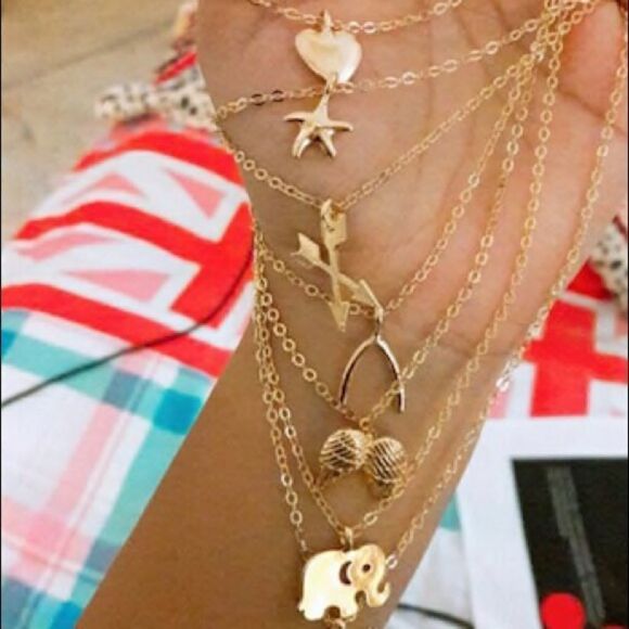 7 Layering Necklaces Elephant Heart Arrow - Picture 4 of 4